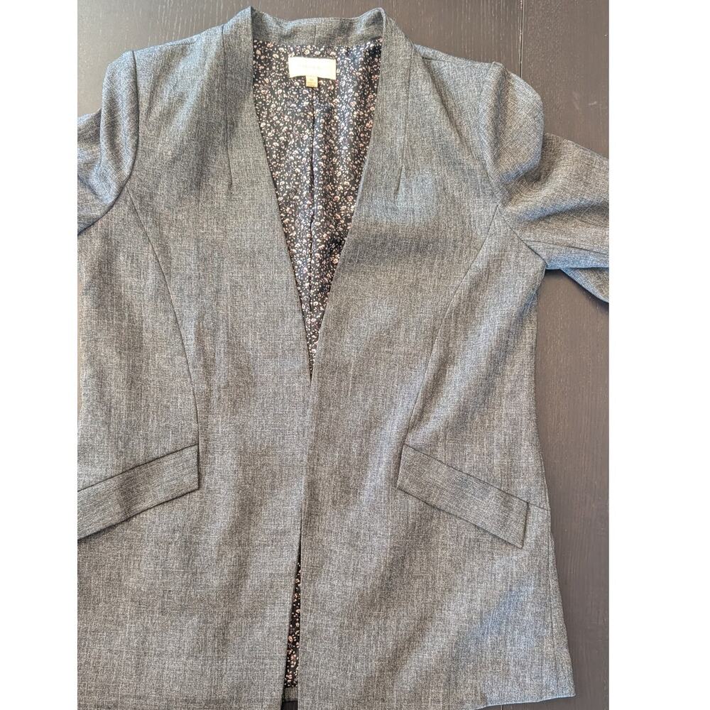 Skies Are Blue Gray Open Front Blazer Medium Ruched Sleeve Career Jacket - Picture 8 of 8